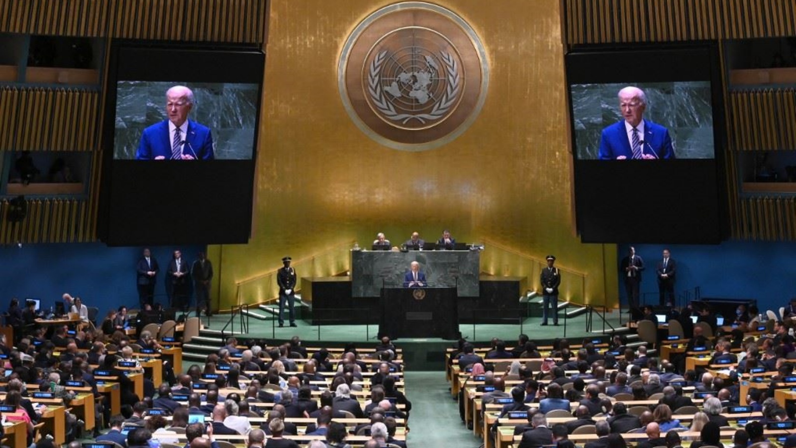 بايدن يلقي كلمة أمام الجمعية العامة للأمم المتحدة في مقر الأمم المتحدة في نيويورك 19 سبتمبر 2023