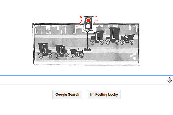 رسم احتفلت به غوغل بميلاد أول إشارة مرور ضوئية