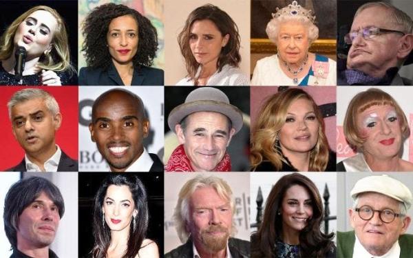 صورة مركبة لبعض الشخصيات الأكثر تأثيراً في بريطانيا اليوم من الذين وردت أسماؤهم في قائمة 