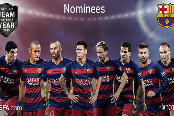 ثمانية لاعبين من برشلونة مرشحين لأفضل تشكيلة أوروبية لعام 2015