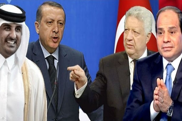 رئيس الزمالك مرتضى منصور مع السيسي وأردوغان وأمير قطر
