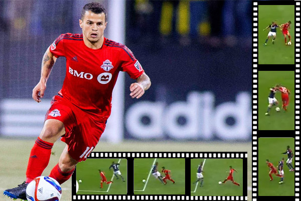 جيوفينكو يُظهر مهارات فنية عالية الجودة خلال مباراة فريقه تورنتو الكندي ونيو انغلند ريفولشن