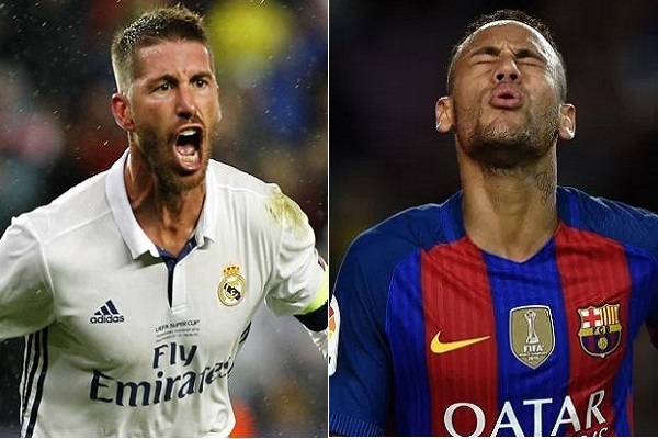 يواجه راموس مدافع ريال مدريد والبرازيلي نيمار مهاجم برشلونة خطر الغياب عن مباراة 